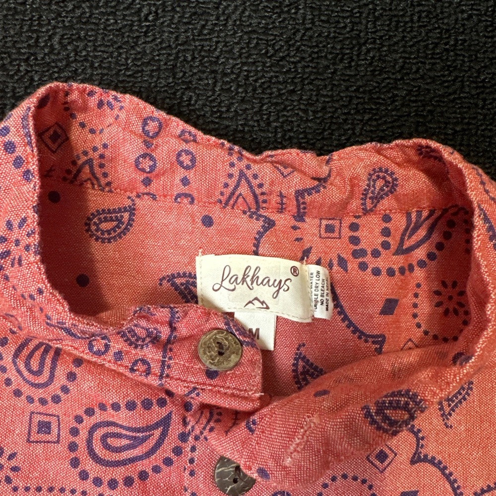 Men's Lakhay's Paisley Linen Button Up Medium Vintage - Picture 3 of 7